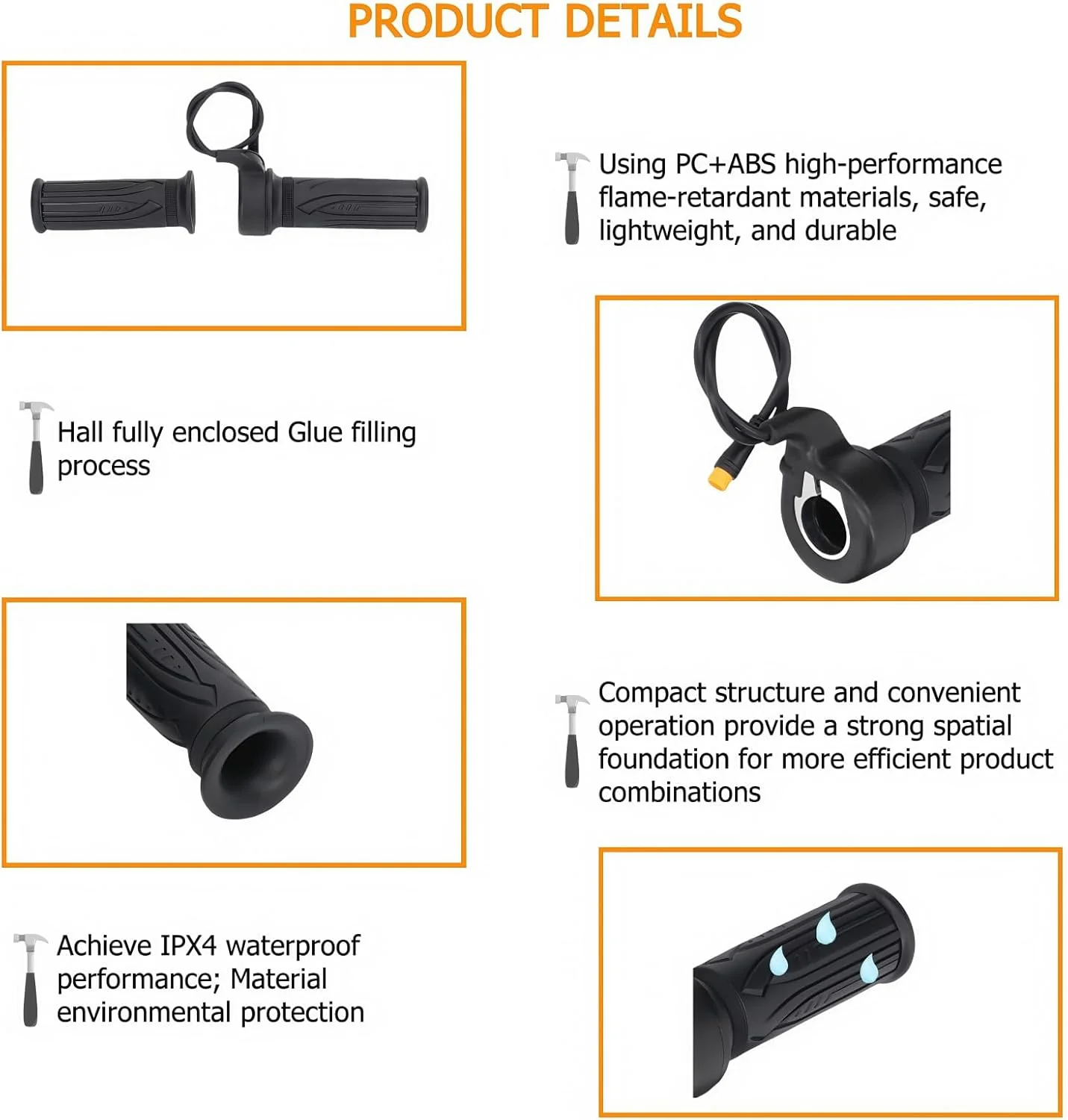 EBike Full Twist Throttle, 3 Pin EBike Throttle Grip with Waterproof Joint, 12-72V Right Hand Throttle for Electric Bike Electric Scooter or Electric Bicycle Conversion for 22.2mm Handlebar - Image 6