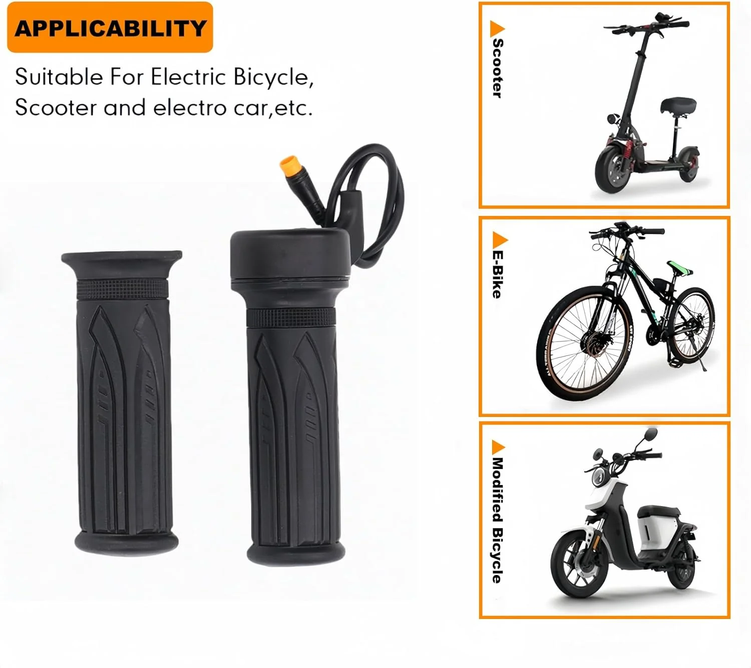 EBike Full Twist Throttle, 3 Pin EBike Throttle Grip with Waterproof Joint, 12-72V Right Hand Throttle for Electric Bike Electric Scooter or Electric Bicycle Conversion for 22.2mm Handlebar - Image 7
